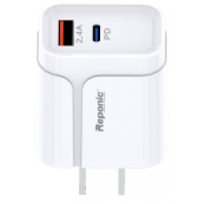 Universal Dual Port Fast Charging USB- USB C Home Wall Charger  - Reponic: RP-HC343PD