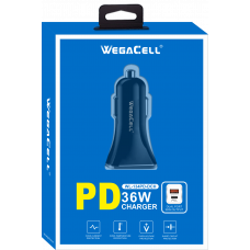 Universal Dual Port Extra-long Fast Charging USB C-USB Car Charger. WegaCell: WL-134PD-DCH