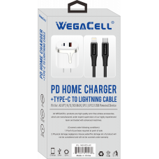 Apple Compatible Combo of Universal Dual Port Fast Charging USB C-USB Home Wall PD Charger and Lightning-USB Type C Cable - WegaCell: WL-1605IPD-HC Apple Compatible Combo of Universal Dual Port Fast Charging USB C-USB Home Wall PD Charger and Lightning-USB Type C Cable - WegaCell: WL-1605IPD-HC
