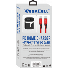Android Compatible Combo of Universal Dual Port Fast Charging USB C-USB Home Wall PD Charger and USB Type C-USB Type C Cable - WegaCell: WL-1606TPD-HC Android Compatible Combo of Universal Dual Port Fast Charging USB C-USB Home Wall PD Charger and USB Type C-USB Type C Cable - WegaCell: WL-1606TPD-HC