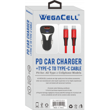 Android Compatible Combo of Universal Dual Port Fast Charging USB C-USB Car PD Charger and USB Type C-USB Type C Cable - WegaCell: WL-1608TPD-DCH Android Compatible Combo of Universal Dual Port Fast Charging USB C-USB Car PD Charger and USB Type C-USB Type C Cable - WegaCell: WL-1608TPD-DCH