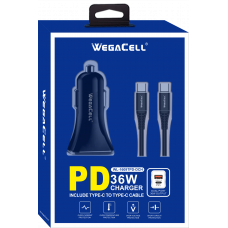 Android Compatible Combo of Universal Dual Port Fast Charging USB C-USB Car PD Charger and USB Type C-USB Type C Cable - WegaCell: WL-1609TPD-DCH Android Compatible Combo of Universal Dual Port Fast Charging USB C-USB Car PD Charger and USB Type C-USB Type C Cable - WegaCell: WL-1609TPD-DCH