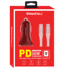 Apple Compatible Combo of Universal Dual Port Fast Charging USB C-USB Car PD Charger and Lightning-USB Type C Cable - WegaCell: WL-1610IPD-DCH Apple Compatible Combo of Universal Dual Port Fast Charging USB C-USB Car PD Charger and Lightning-USB Type C Cable - WegaCell: WL-1610IPD-DCH