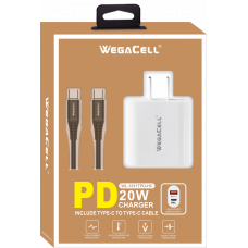 Android Compatible Combo of Universal Dual Port Fast Charging USB C-USB Home Wall PD Charger and USB Type C-USB Type C Cable - WegaCell: WL-1611TPD-HC Android Compatible Combo of Universal Dual Port Fast Charging USB C-USB Home Wall PD Charger and USB Type C-USB Type C Cable - WegaCell: WL-1611TPD-HC
