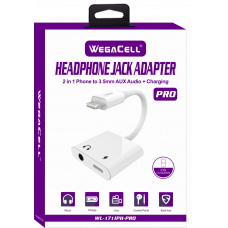 Apple iPH 2-in-1 Charger-Aux Splitter Adapter 2022 PRO MODEL - WegaCell: WL-171IPH-PRO