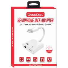 Apple iPH 2-in-1 Charger-Aux Splitter Adapter 2022 MODEL - WegaCell: WL-172IPH-2IN1