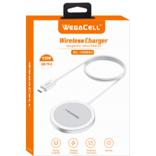 Magnetic Wireless Charger with USB Type C compatible with Apple iPhones and Android Phones  - .WegaCell: WL-185MSC