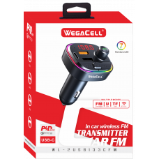 Wireless Bluetooth Radio Car Kit with FM Transmitter Adapter, Hands Free Calling, Mp3 Player Receiver, U Disk support, TF Card support, and USB C+ USB Fast Charger. WegaCell: WL-2USB133CFM