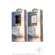 Universal Dual Port Fast Charging USB Home Wall Charger - WegaCell: WL-59PD-HC