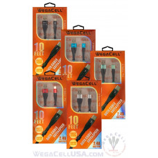 Android Type C USB Braided Fast Charging 10 Ft TPE Data Cable - WegaCell: WL-10FTCBL27-TYC