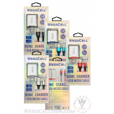 Android Universal Dual Port Wall Charger V8 Micro Cable Combo - WegaCell: WL-1602MCR-2HC Android Universal Dual Port Wall Charger V8 Micro Cable Combo - WegaCell: WL-1602MCR-2HC