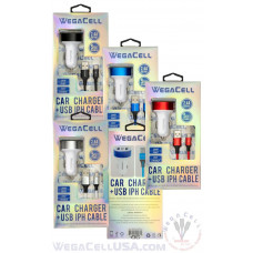 Apple Compatible Universal Dual Port Car Charger Lightning Cable Combo - WegaCell: WL-1604IPH-2DCH Apple Compatible Universal Dual Port Car Charger Lightning Cable Combo - WegaCell: WL-1604IPH-2DCH
