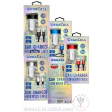 Android Universal Dual Port Car Charger V8 Micro Cable Combo - WegaCell: WL-1604MCR-2DCH Android Universal Dual Port Car Charger V8 Micro Cable Combo - WegaCell: WL-1604MCR-2DCH